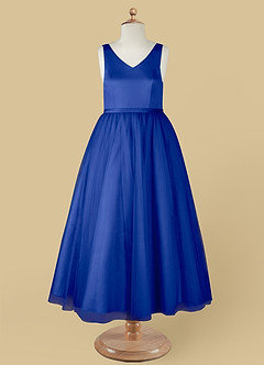 Azazie Marybell Flower Girl Dresses Royal Blue A-Line Bow Tulle Dress image9