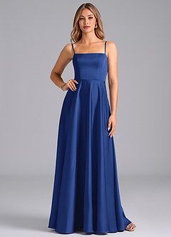 Azazie Elita Bridesmaid Dresses Royal Blue A-Line Pleated Stretch Satin Dress image1
