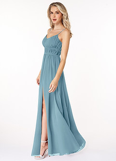 Azazie Yanelie Bridesmaid Dresses Moody Blue A-Line Scoop Pleated Chiffon Dress image6