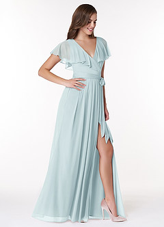 Azazie Jael Robes de demoiselle d'honneur Robe Trapèze en Maille Col en V Brume image4