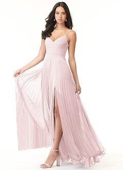 Azazie Vini Bridesmaid Dresses Blushing Pink A-Line V-Neck Pleated Chiffon Dress image3
