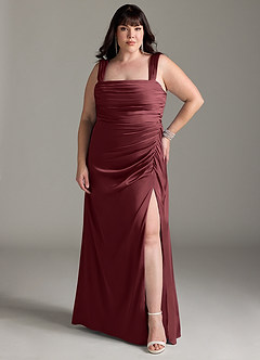 Azazie Jesaphine Robes de demoiselle d'honneur Robe Fourreau en Satin extensible Arc Merlot image8
