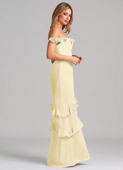 Azazie Marilynn Jurken voor bruidsmeisjes Jurk van Chiffon met Zeemeermin Off the Shoulder Citroensorbet image5