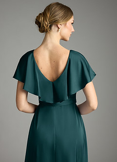 Azazie Lainey Bridesmaid Dresses Pine A-Line with Pockets Stretch Satin Dress image2