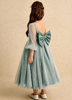 Azazie Trudy Blumenmädchenkleider Ballkleid Herzausschnitt Tüll Kleid Eukalyptus image7