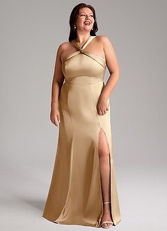 Azazie Rue Bridesmaid Dresses Champagne A-Line Pleated Stretch Satin Dress image11