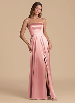 Azazie Wren Brudtärnklänningar Klä av A-Linje i Metallisk satin Axelbandslös Dammig Ros image5