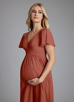 Azazie Verna Maternity Bridesmaid Dresses A-Line V-Neck Ruched Chiffon Floor-Length Dress image5