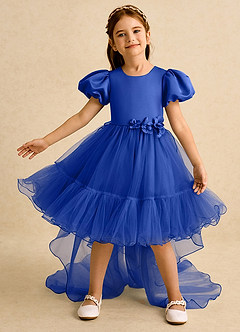 Azazie Cocoa Abiti da Ragazza di Fiori Abito Principessa in Tulle Plissettato Blu Reale image2