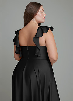 Azazie Leilani Bridesmaid Dresses Black A-Line Ruched Stretch Satin Dress image7