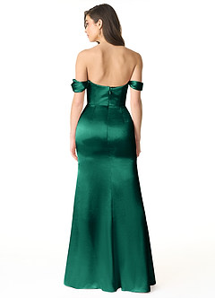 Azazie Liv Robes de demoiselle d'honneur Robe Fourreau Convertible en Satiné métallisé Épaule décolletée émeraude image3