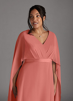 Azazie Isa Mère de la mariée Robes Robe Trapèze en Mousseline de soie Col V plissé Rose Saumon image11