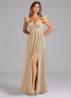 Azazie Denisse Bridesmaid Dresses Champagne A-Line Ruched Velvet Dress image5