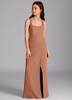 Azazie Mero Junior Abito Sirena in Chiffon Plissettato Bronzo image5