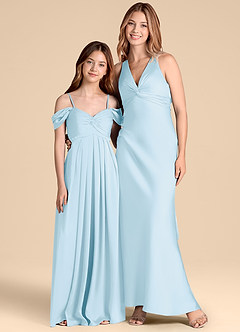 Azazie Kaitlynn Junior Sky Blue A-Line Off the Shoulder Stretch Satin Dress image3