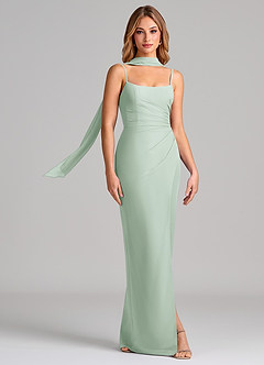 Azazie Calandra Bridesmaid Dresses Agave Sheath Pleated Chiffon Dress image3
