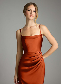 Azazie Leonis Bridesmaid Dresses Paprika Mermaid Pleated Stretch Satin Convertible Dress image3