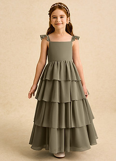 Azazie Boba Flower Girl Dresses Willow Green A-Line Square Neckline Chiffon Dress image5