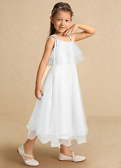Azazie Bunie Flower Girl Dresses Diamond White A-Line Spaghetti Strap Tulle Dress image5