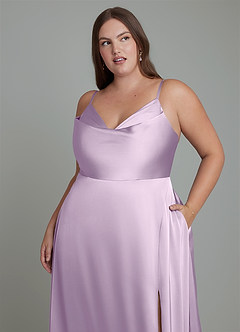 Azazie Sarella Robes de demoiselle d'honneur Robe Trapèze en Satin extensible Plissé Frostiges Flieder image8