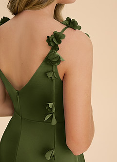 Azazie Gumdrop Junior Olive Empire Pleated Stretch Satin Dress image6