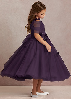 Azazie Shaylee Flower Girl Dresses Plum A-Line Off the Shoulder Tulle Dress image4