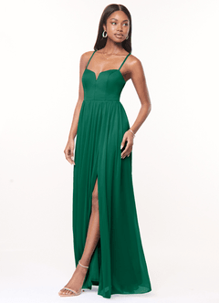 Azazie Marsol Bridesmaid Dresses Emerald A-Line Corset Mesh Dress image3