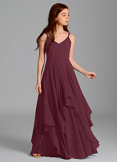 Azazie Karan Junior Abito A-Line in Chiffon Cabernet image3
