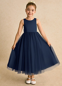 Azazie Solia vestidos de niña de las flores Vestido de Azul Marino Oscuro de Tul de Princesa con Lazo image2
