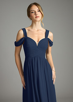 Azazie Lianne Bridesmaid Dresses Dark Navy A-Line Off the Shoulder Chiffon Dress image3