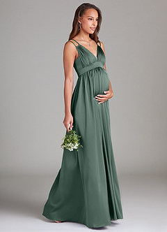 Azazie Emree Maternity Bridesmaid Dresses A-Line Stretch Satin Floor-Length Dress with Pockets image4