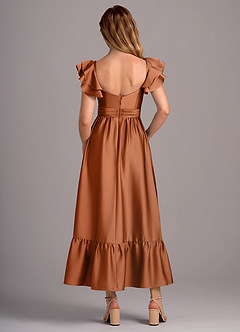 Azazie Anaya Robes de demoiselle d'honneur Robe Trapèze Convertible en Satin extensible Encolure en Forme de Cœur Cuivre image2