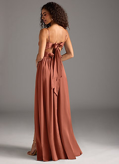 Azazie Zeya Bridesmaid Dresses Clay A-Line Pleated Stretch Satin Dress image1
