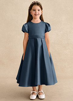Azazie Princess Robe Demoiselle D'honneur Fillette Robe Trapèze en Mat Satiné Plissée Neptune image5