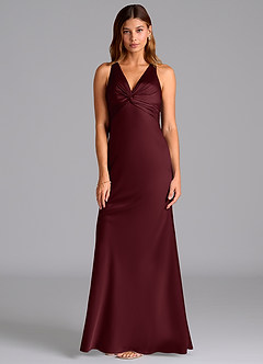 Azazie Hati Bridesmaid Dresses Cabernet Mermaid Stretch Satin Dress image5