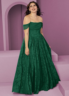 Barbie ♥ Azazie Jurken voor bruidsmeisjes Converteerbaar Jurk van Bloemen Burn-out met A-Lijn Off the Shoulder Smaragd image10