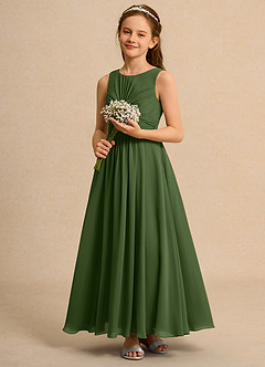 Azazie Ducky Junior Formal Blumenmädchenkleider A-Linie Plissee Chiffon Kleid Olivgrün image6