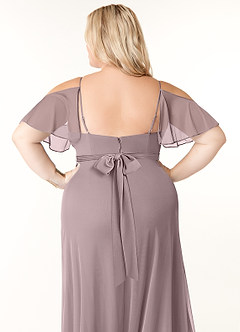 Azazie Fiena Final Sale Desert Rose A-Line V-neck Ruched Mesh Dress image9