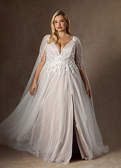 Azazie Goddess Wedding Dresses Diamond White Caramel A-Line V-Neck Sequins Tulle Dress image10