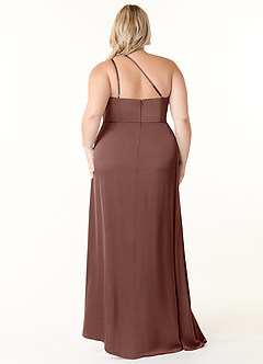 Azazie Maron Brautjungfernkleider A-Linie Eine Schulter Stretch-Satin Kleid Espresso image8