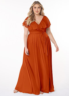 Azazie Jael Bridesmaid Dresses Paprika A-Line V-Neck Mesh Dress image7