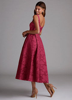 Azazie Amalie Bridesmaid Dresses Burgundy A-Line Pleated Floral Burnout Dress image2