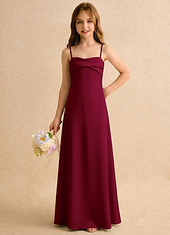 Azazie Mirabella Girls Formal Robe Demoiselle D'honneur Fillette Robe Fourreau en Satin extensible Encolure en Forme de Cœur Bourgogne image5