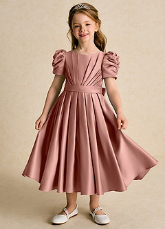 Azazie Miriam Flower Girl Dresses Cedar Rose Ball-Gown Pleated Matte Satin Dress image1