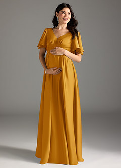 Azazie Verna Robes de demoiselle d'honneur de maternité Robe Trapèze Rayé Longueur ras du sol Satin extensible image3
