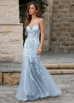 Dentelle Azul Claro Vestido de fiesta de sirena image6