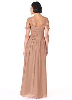 Azazie Lianne Bridesmaid Dresses Champagne Rose A-Line Off the Shoulder Chiffon Dress image4