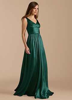 Azazie Keyla Bridesmaid Dresses Pine A-Line Pleated Metallic Satin Dress image7
