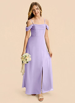 Azazie Lilly Junior Lilac A-Line Pleated Chiffon Dress image7