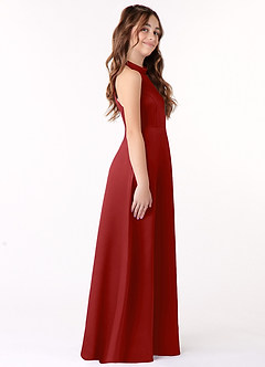 Azazie Laurel Junior Pomegranate A-Line Stretch Satin Dress image2